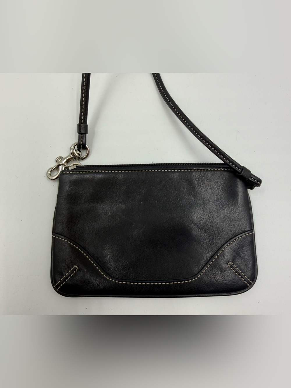 Coach Legacy Black Leather Wristlet Pouch Silver Hardware Signature Lining